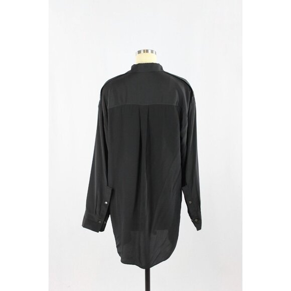 Aritzia BABATON 1-01 Black Silk Crepe Button Up Shirt Shirt Dress, Size S - Picture 3 of 14